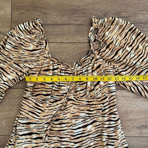 Faithfull The Brand Womens Animal Print Rayon Ira Mini Dress Brown Tan Medium - Picture 14 of 16